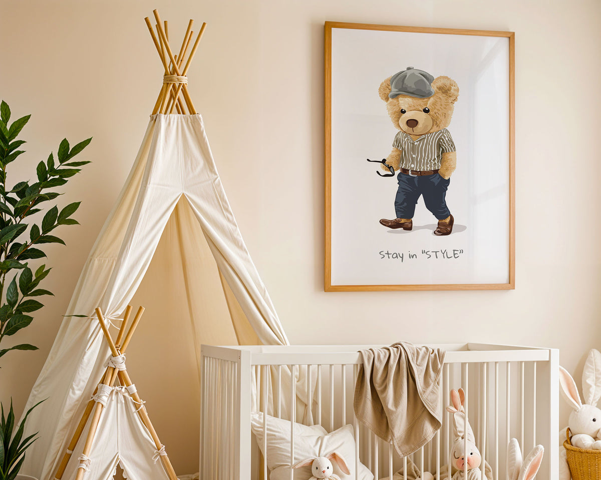 A-Sized Prints Nursery - Golden teddy bear artwork with motivational typography on nursery wall art