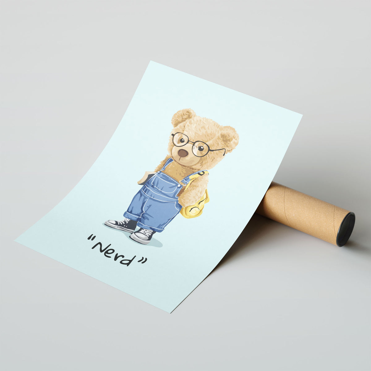 A-Sized Print Nursery - Sweet teddy bear design with friendly expression and school supplies theme