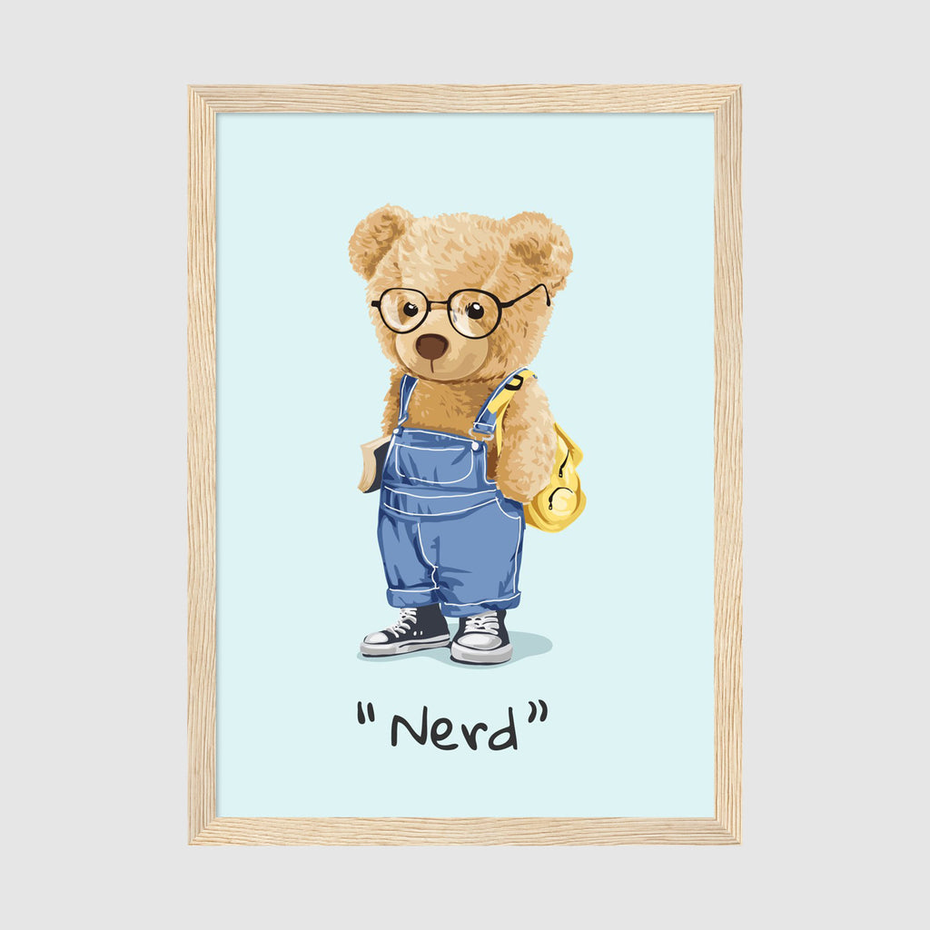 A-Sized Print Nursery - Playful cartoon bear character in glasses and dungarees poster