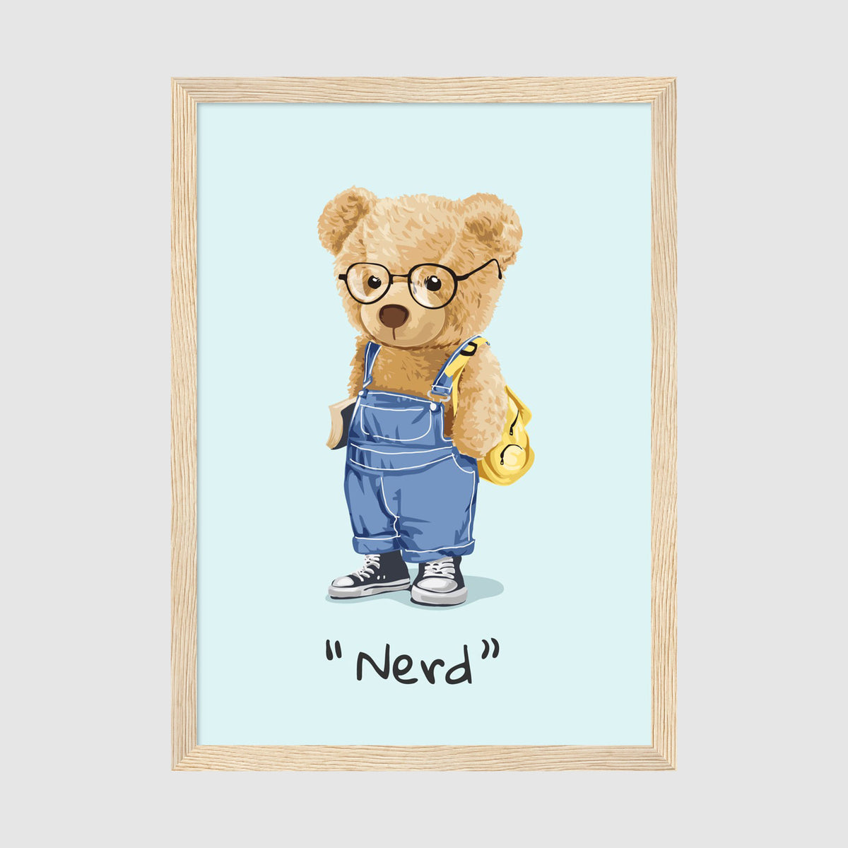 A-Sized Print Nursery - Playful cartoon bear character in glasses and dungarees poster