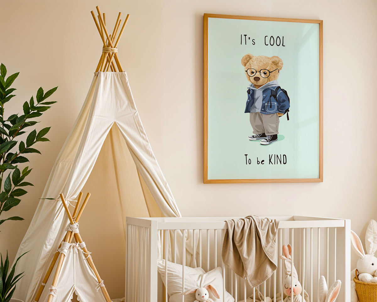 A-Size Poster - Children's poster featuring adorable bear with glasses and positive kindness message