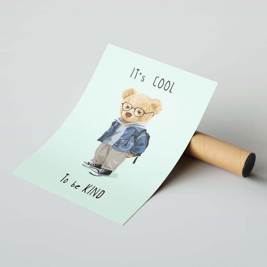 A-Size Poster - Nursery art print showing illustrated bear in contemporary casual style and soft tones