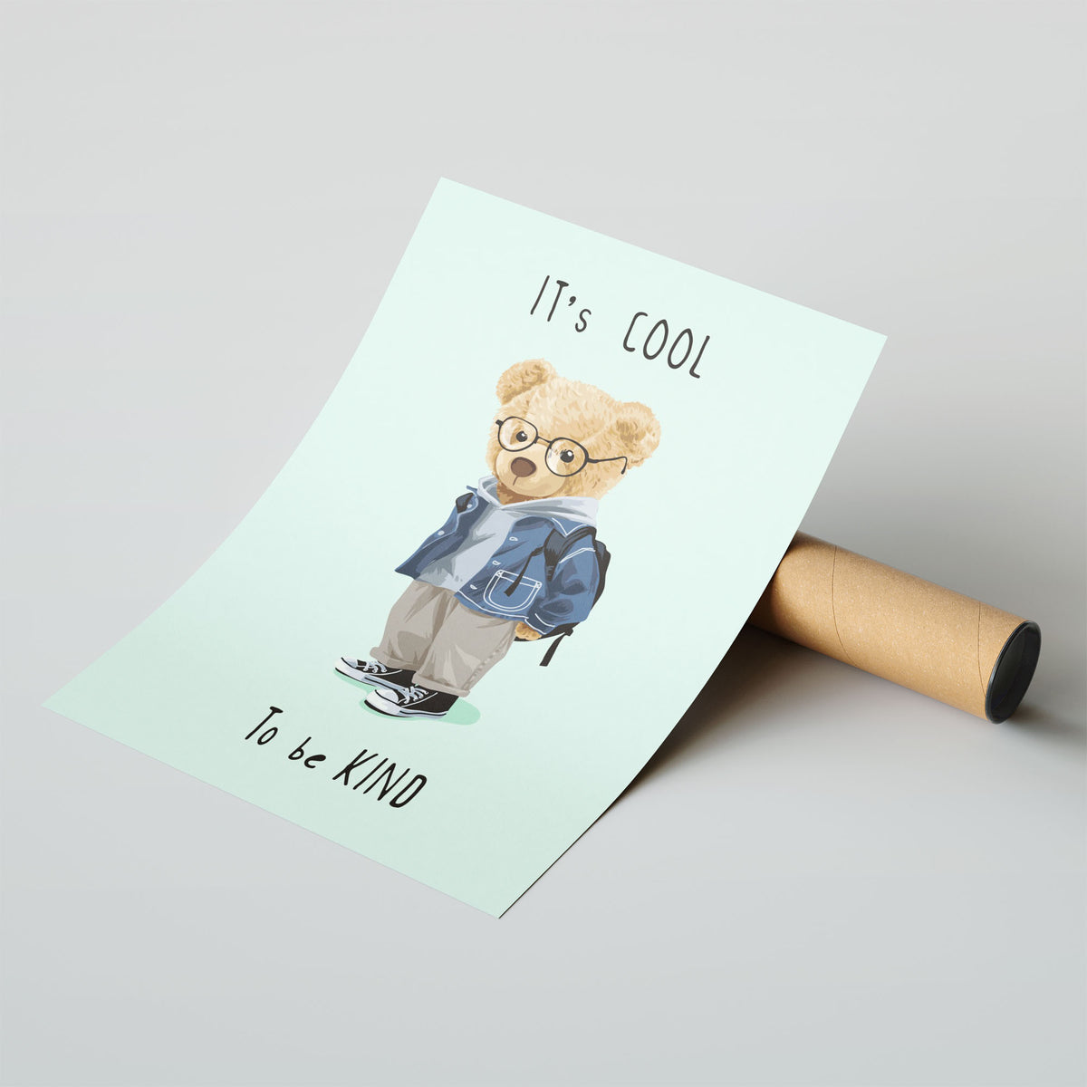 A-Size Poster - Nursery art print showing illustrated bear in contemporary casual style and soft tones