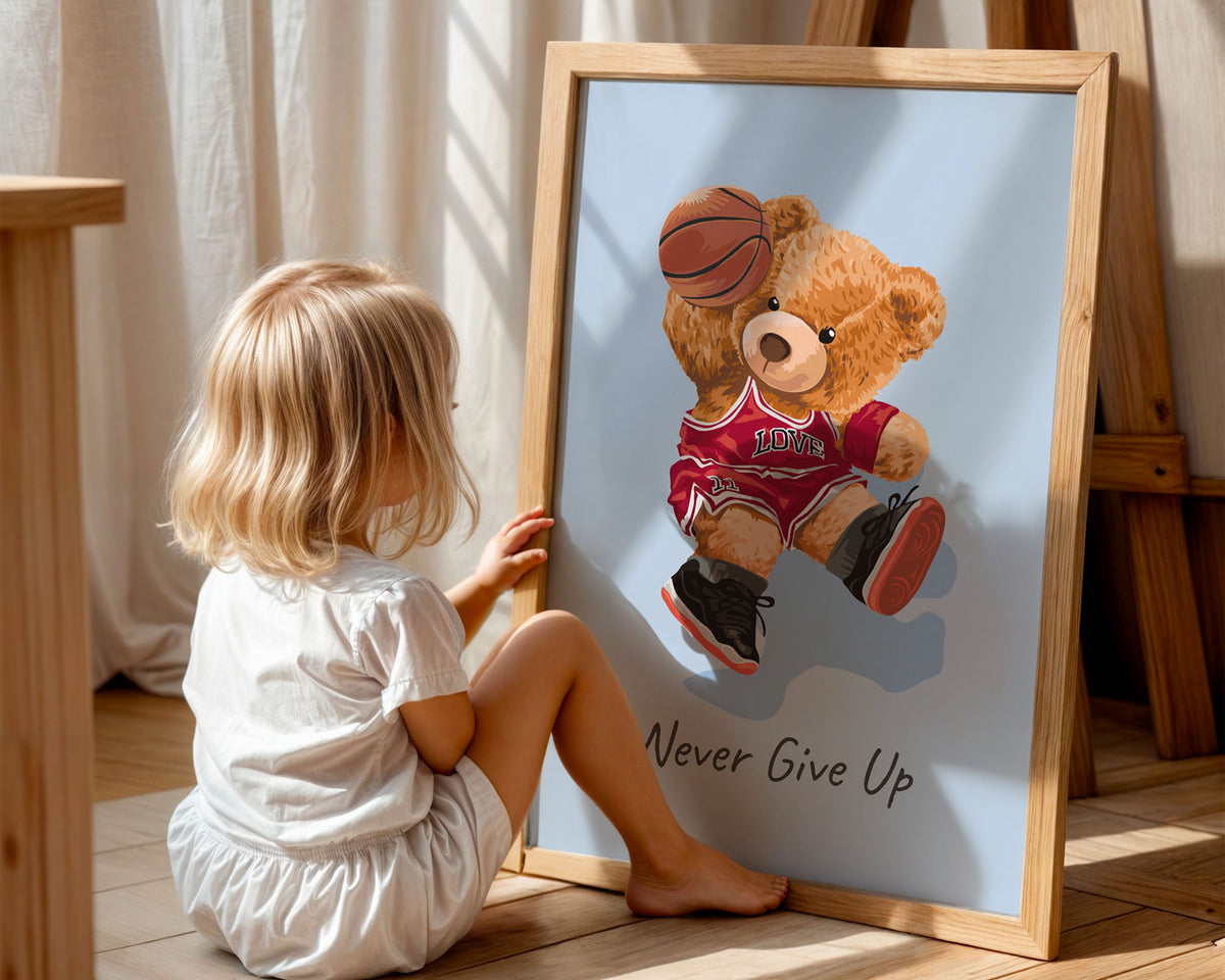 A-Sized Print Nursery - close-up of bear's smiling face with black eyes and nose expression
