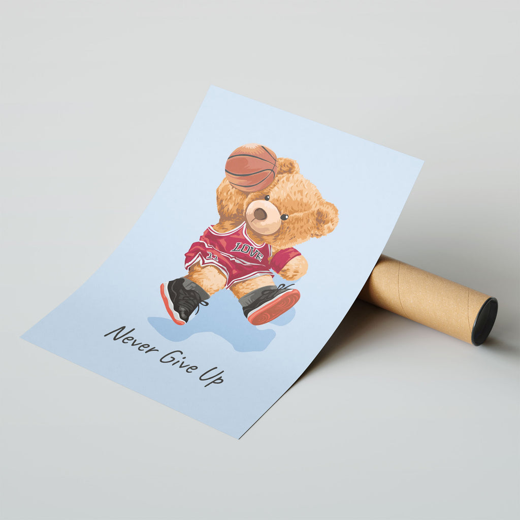 A-Sized Print Nursery - pale blue background with soft shadow effect beneath bear's feet