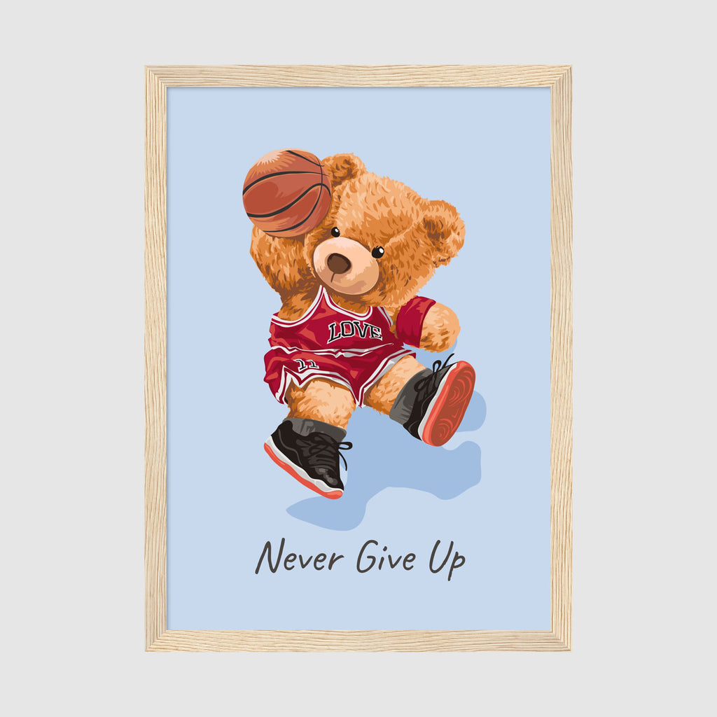 A-Sized Print Nursery - 'Never Give Up' motivational text in script font at bottom of print