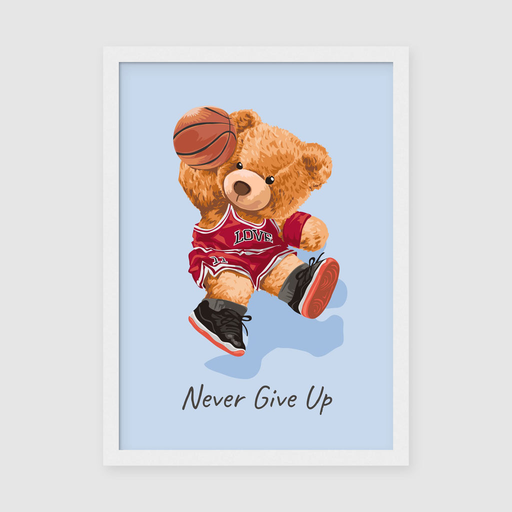 A-Sized Print Nursery - complete nursery wall art showing basketball-themed teddy bear design