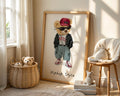 A4 Poster - Tan teddy bear wearing burgundy cap, sunglasses, black jacket, and blue trousers in hip hop style