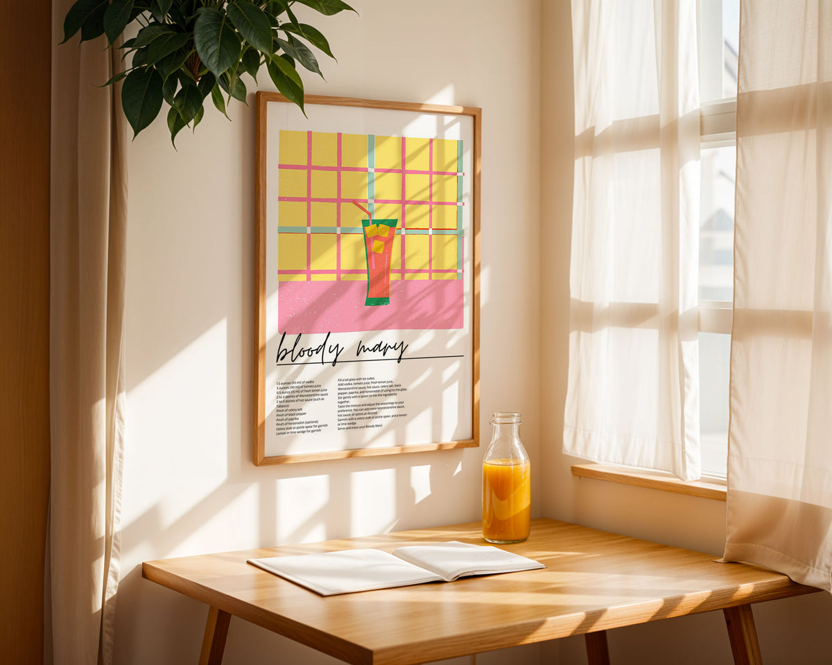 A4 Kitchen Poster - Bold retro cocktail art on matte archival paper in black frame