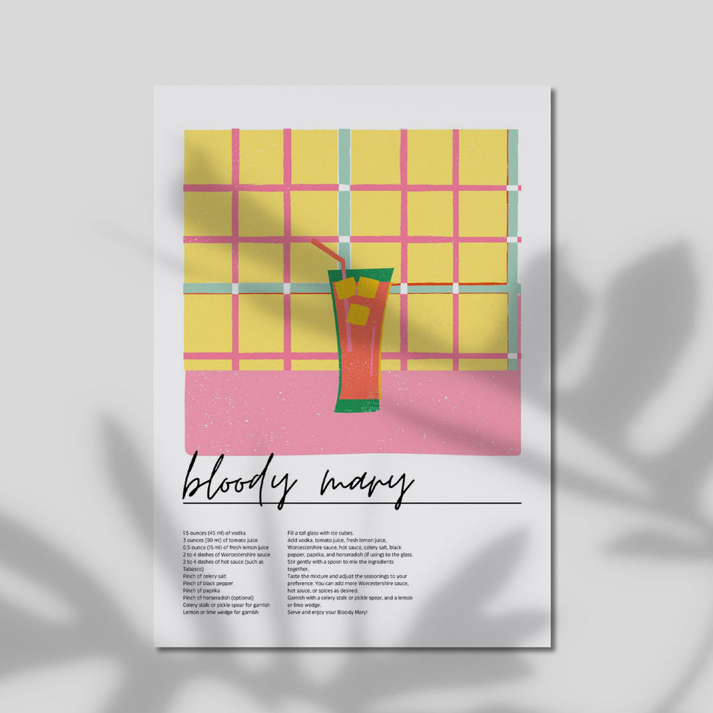 A4 Kitchen Poster - Cocktail recipe print ready to display showing charming retro bar illustration