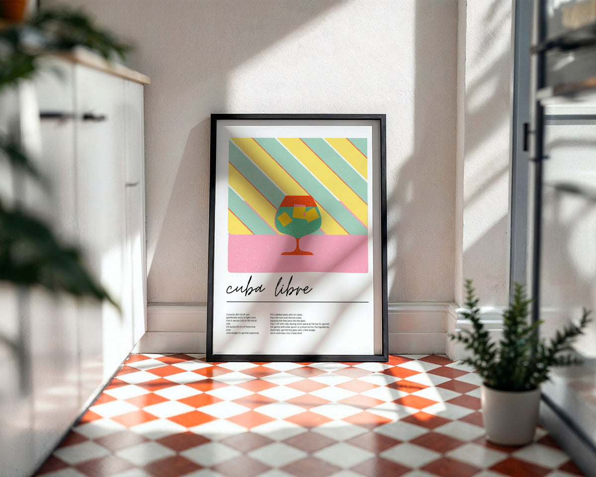 Enhanced Archival Matte A4 Print - Framed Cuba Libre print showing geometric cocktail artwork