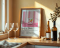 A4 Framed Kitchen Print - Colourful gin and tonic design with pink striped background