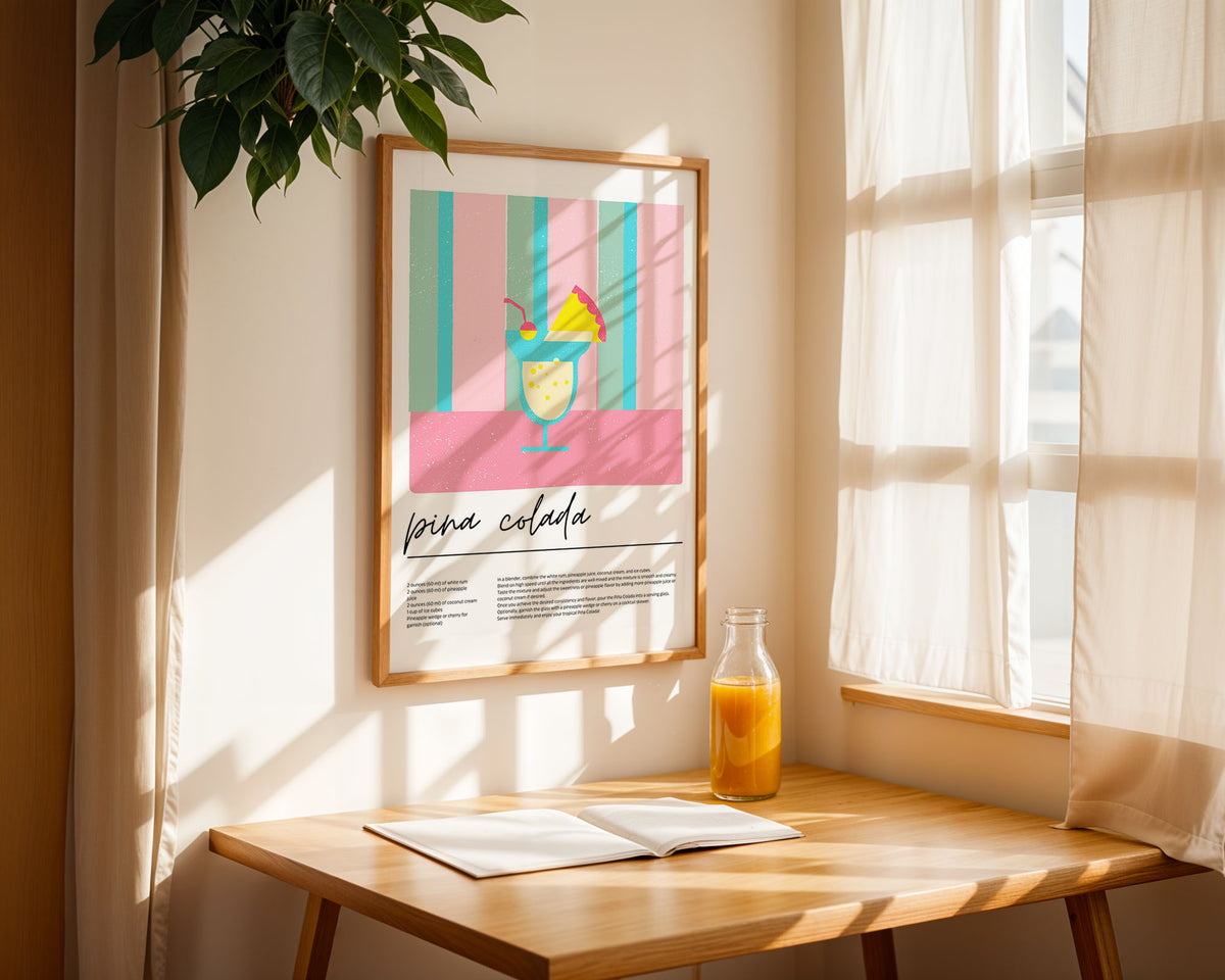 Lifestyle Frames Kitchen - Vibrant tropical cocktail poster featuring bold mid-century modern design elements