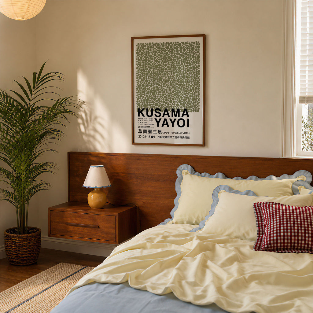 A4 Bedroom Portrait - Modern geometric dot pattern in muted green tones forming an abstract composition