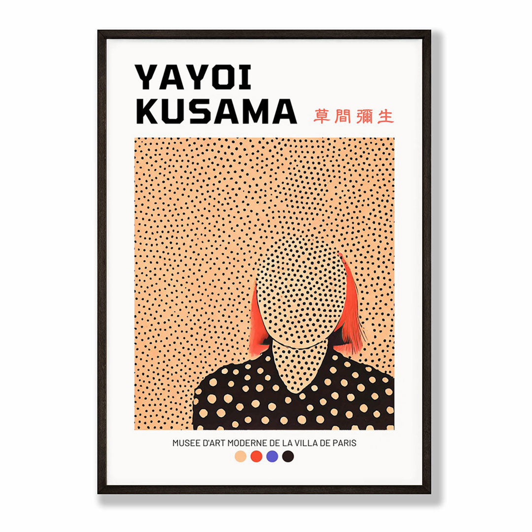A-Sized Bedroom Portrait - Contemporary poster with black polka dots on peachy background