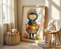 Autumn Harvest Child with Apples – Nursery Poster
