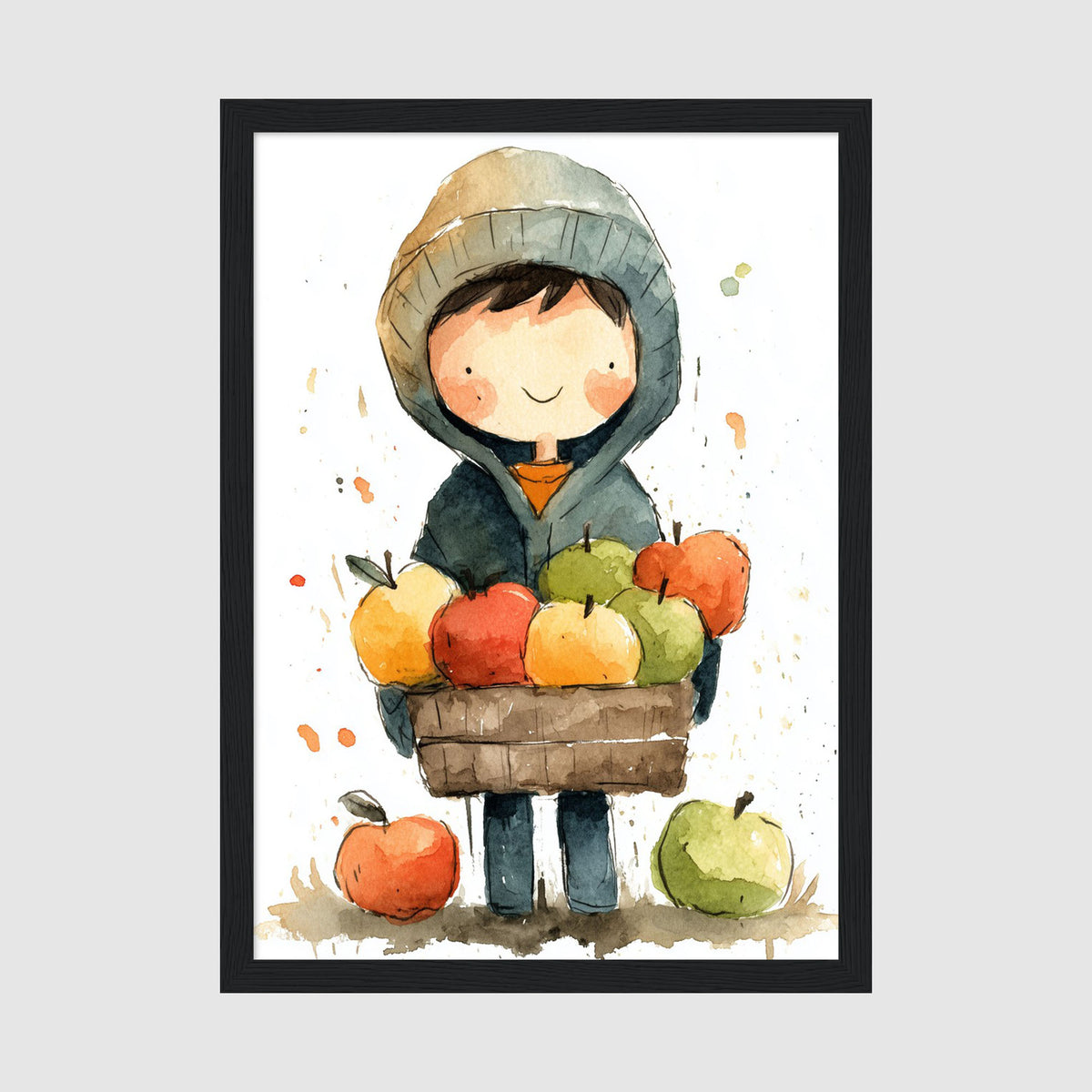 A-Sized Print Nursery - Charming harvest artwork featuring child and apples in warm watercolour style