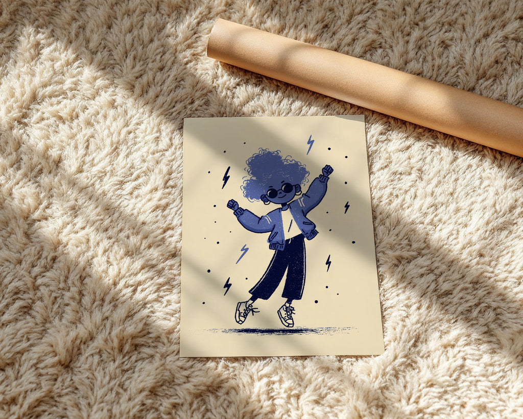 A-Sized Print Nursery - Happy kid surrounded by electricity and scattered dots