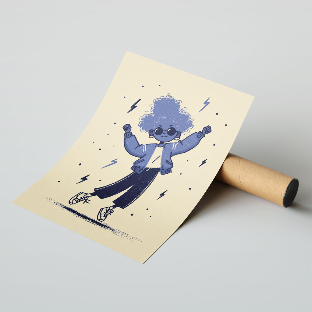 A-Sized Print Nursery - Young child in cheerful pose with dynamic storm scene