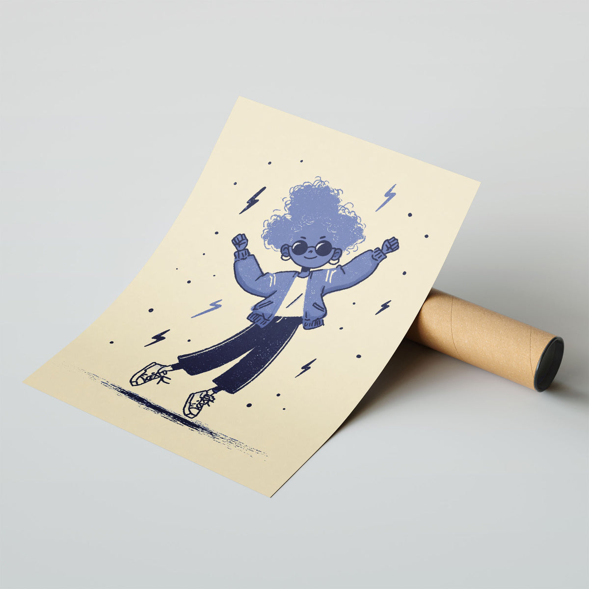 A-Sized Print Nursery - Young child in cheerful pose with dynamic storm scene