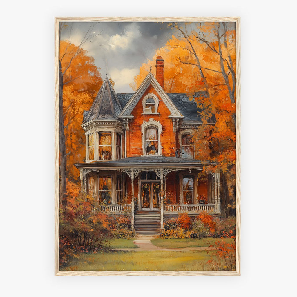 A-Sized Bedroom Portrait - Charming red-brick Victorian house portrait with autumn forest scenery