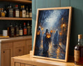 Lifestyle Posters A4 - Ghosts carrying glowing jack-o'-lanterns parade down a misty autumn street