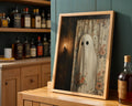 Lifestyle Posters A4 - White spectral figure in front of vintage floral wallpaper with candlelight