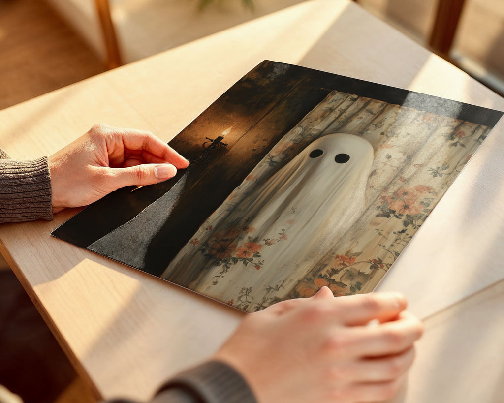 Lifestyle Posters A4 - Framed A4 poster showing haunting ghost figure in vintage gothic interior setting