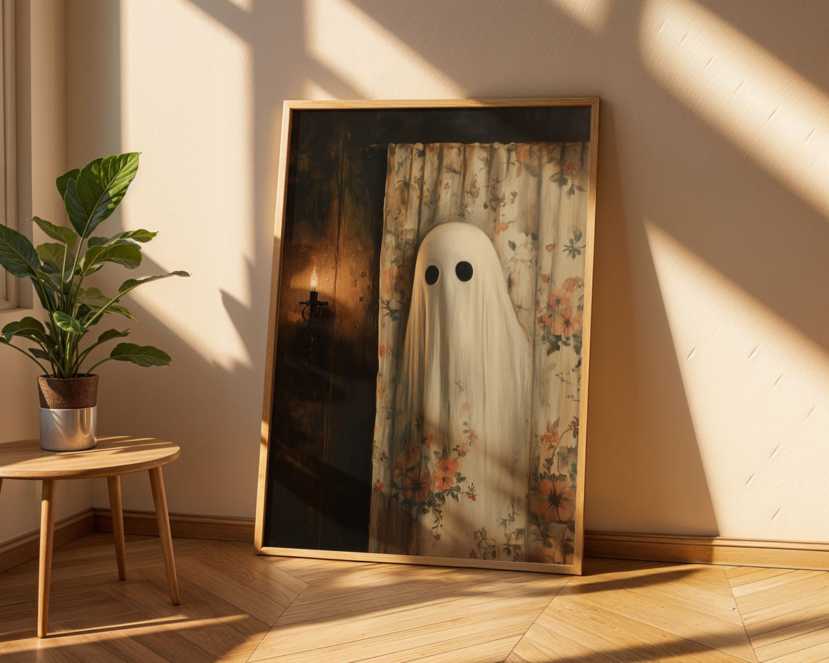 Lifestyle Posters A4 - Black-framed A4 art print of spectral figure in ornate vintage room
