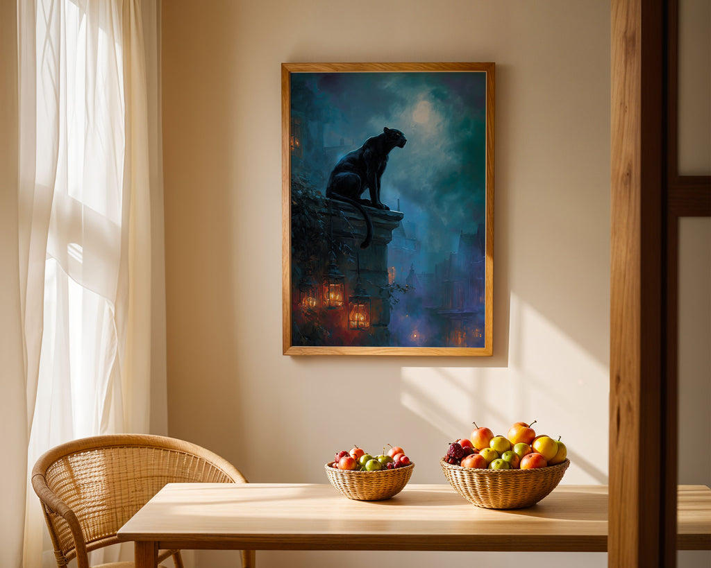 Lifestyle Poster A4 - Dark academia aesthetic poster with panther and gothic city