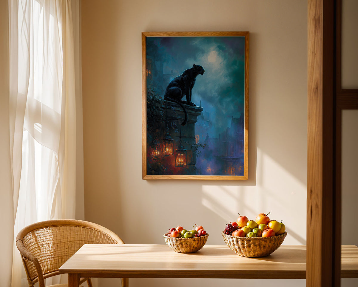 Lifestyle Poster A4 - Dark academia aesthetic poster with panther and gothic city