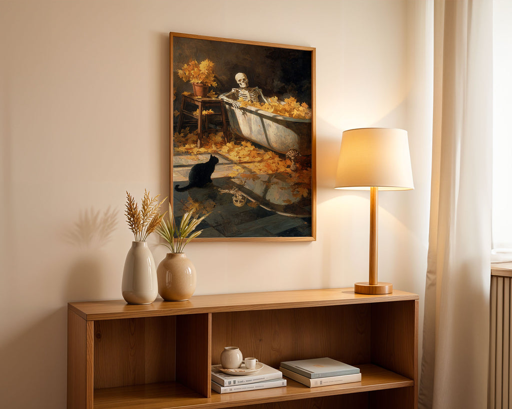 Lifestyle Posters A4 - Framed A4 matte poster of gothic skeleton and autumn floral scene