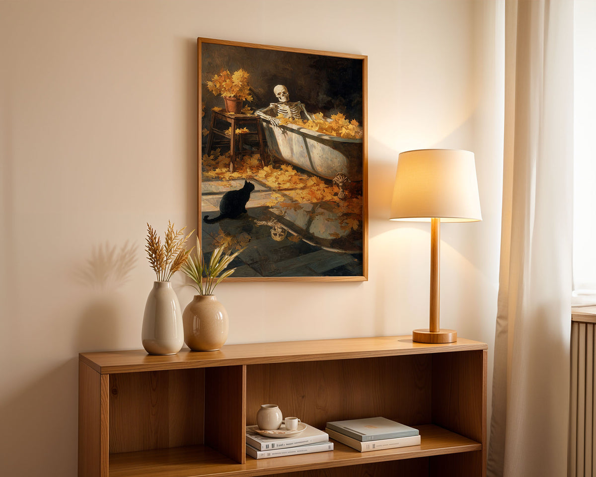 Lifestyle Posters A4 - Framed A4 matte poster of gothic skeleton and autumn floral scene