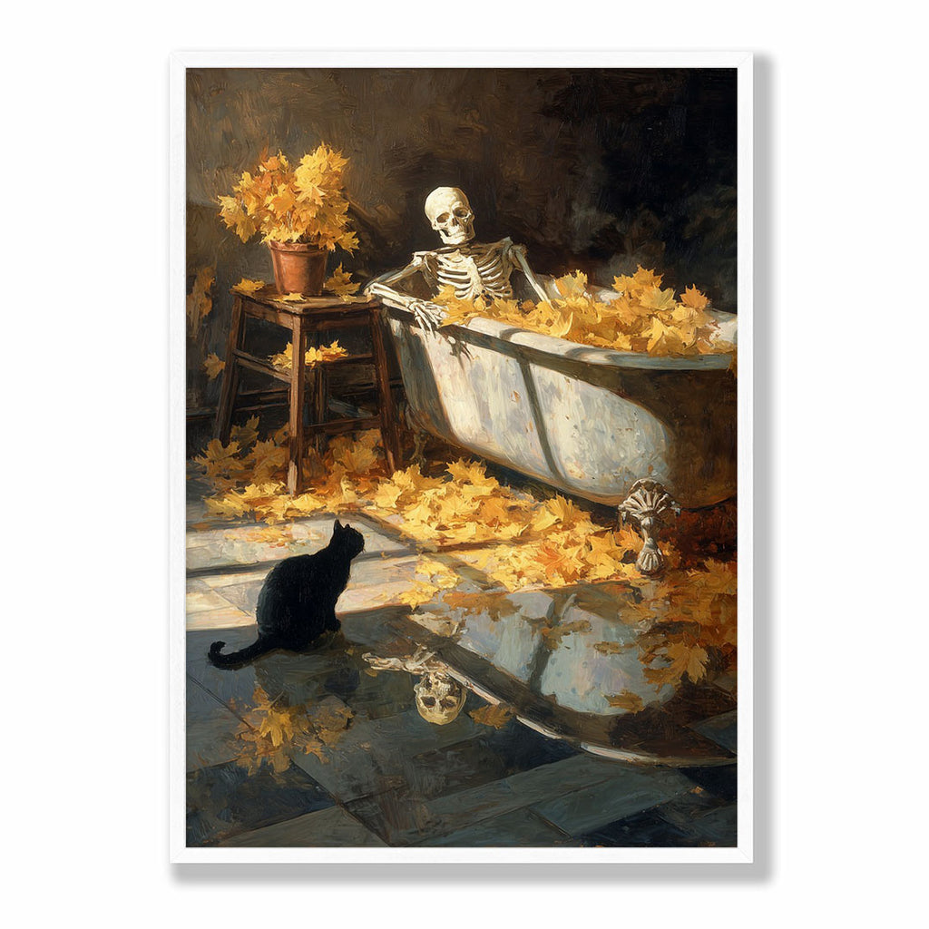 Lifestyle Posters A4 - Unframed A4 enhanced matte poster of skeleton and fall flower arrangement