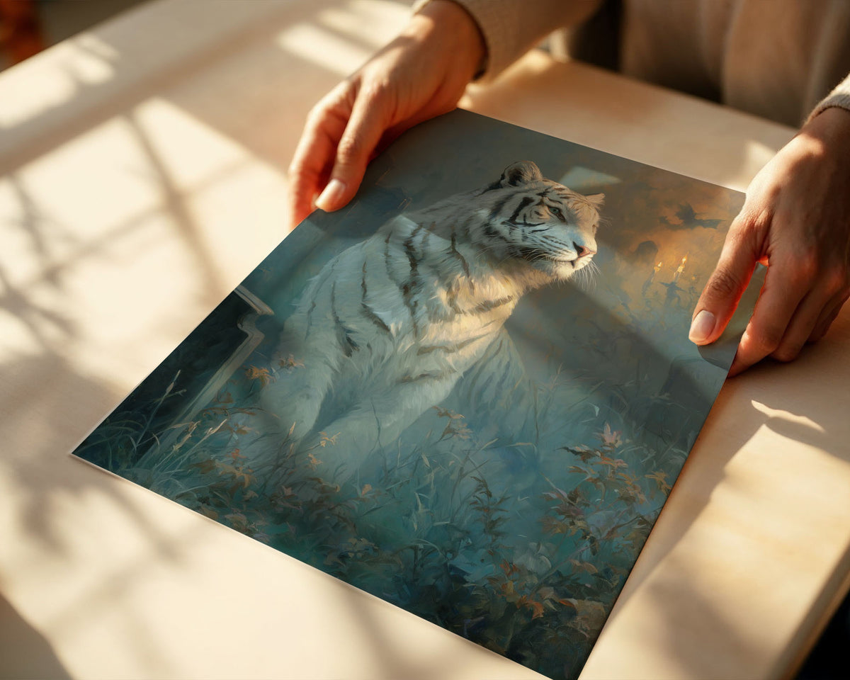 Lifestyle Posters A4 - Tiger print showing mystical ruins and twisted plants