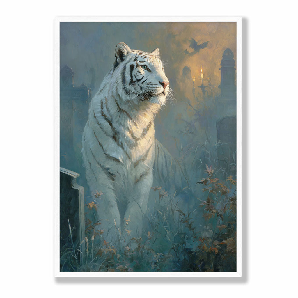 Lifestyle Posters A4 - Majestic tiger in mystical landscape with ancient architecture