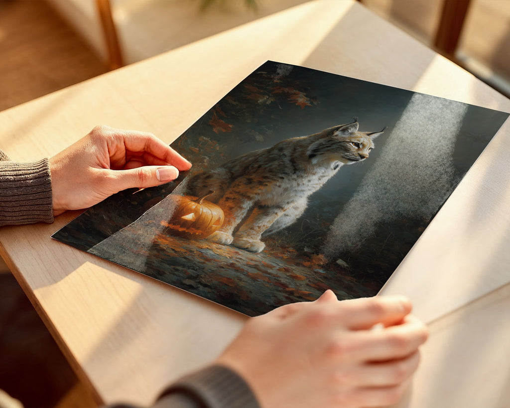 Lifestyle Posters A4 - Autumn nature print with lynx and fall foliage display