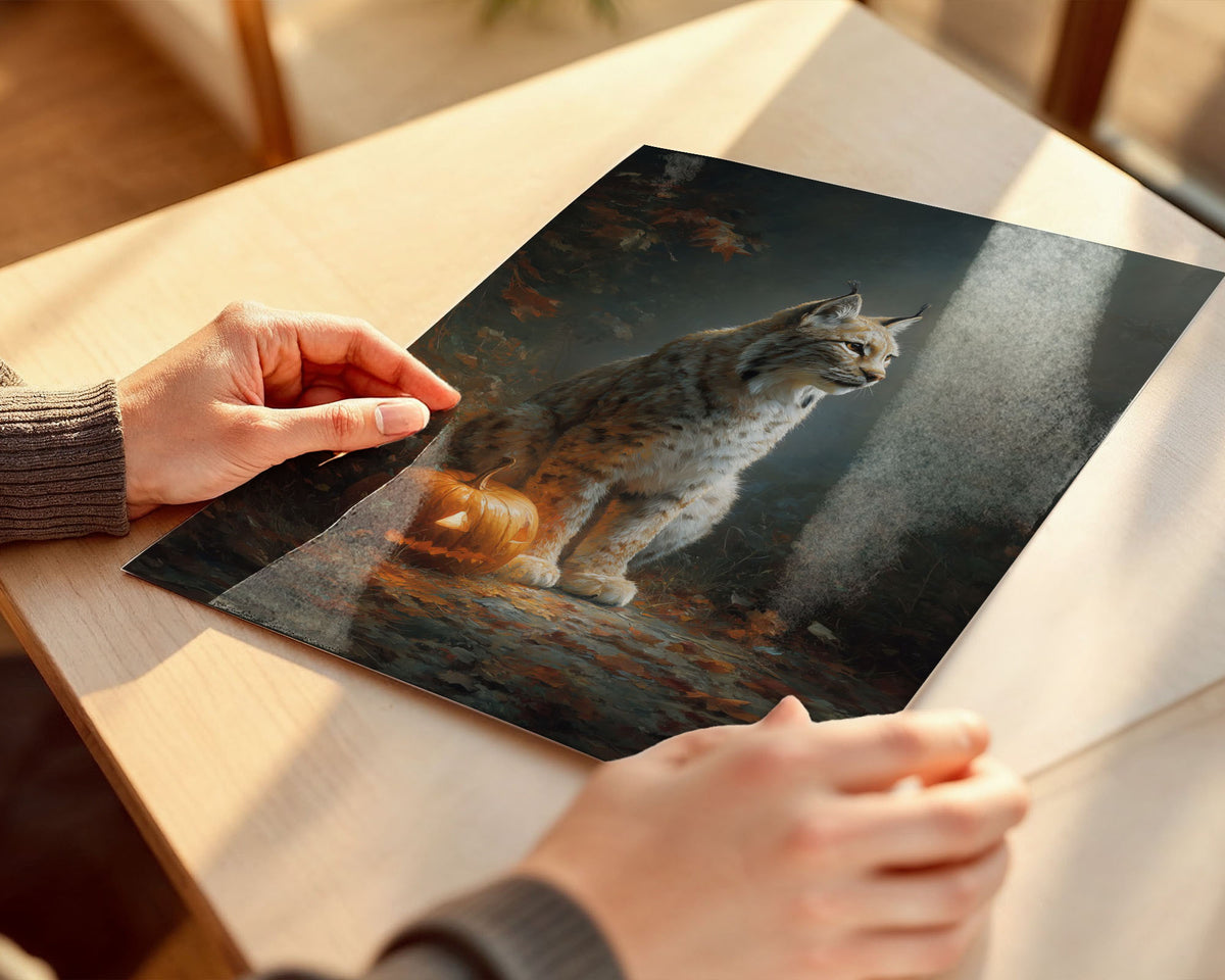 Lifestyle Posters A4 - Autumn nature print with lynx and fall foliage display