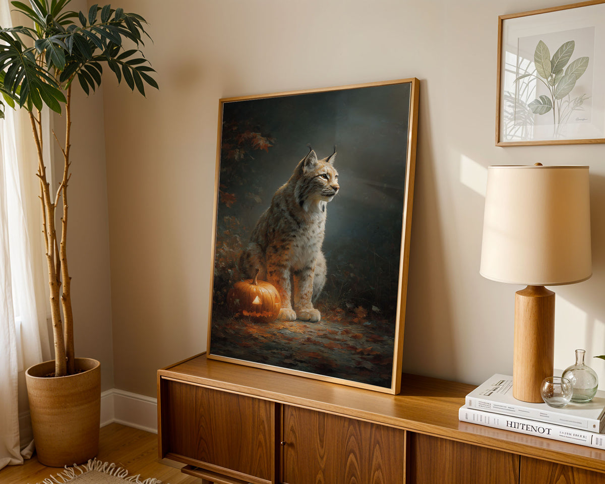 Lifestyle Posters A4 - Wildlife art print showing lynx against grey background