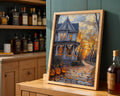 Lifestyle Posters - A4 matte print of a Victorian manor with lit windows and jack-o'-lanterns on an autumn pathway