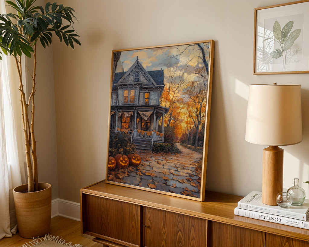 Lifestyle Posters - The poster displayed on a bedroom wall with warm autumnal lighting highlighting the artwork