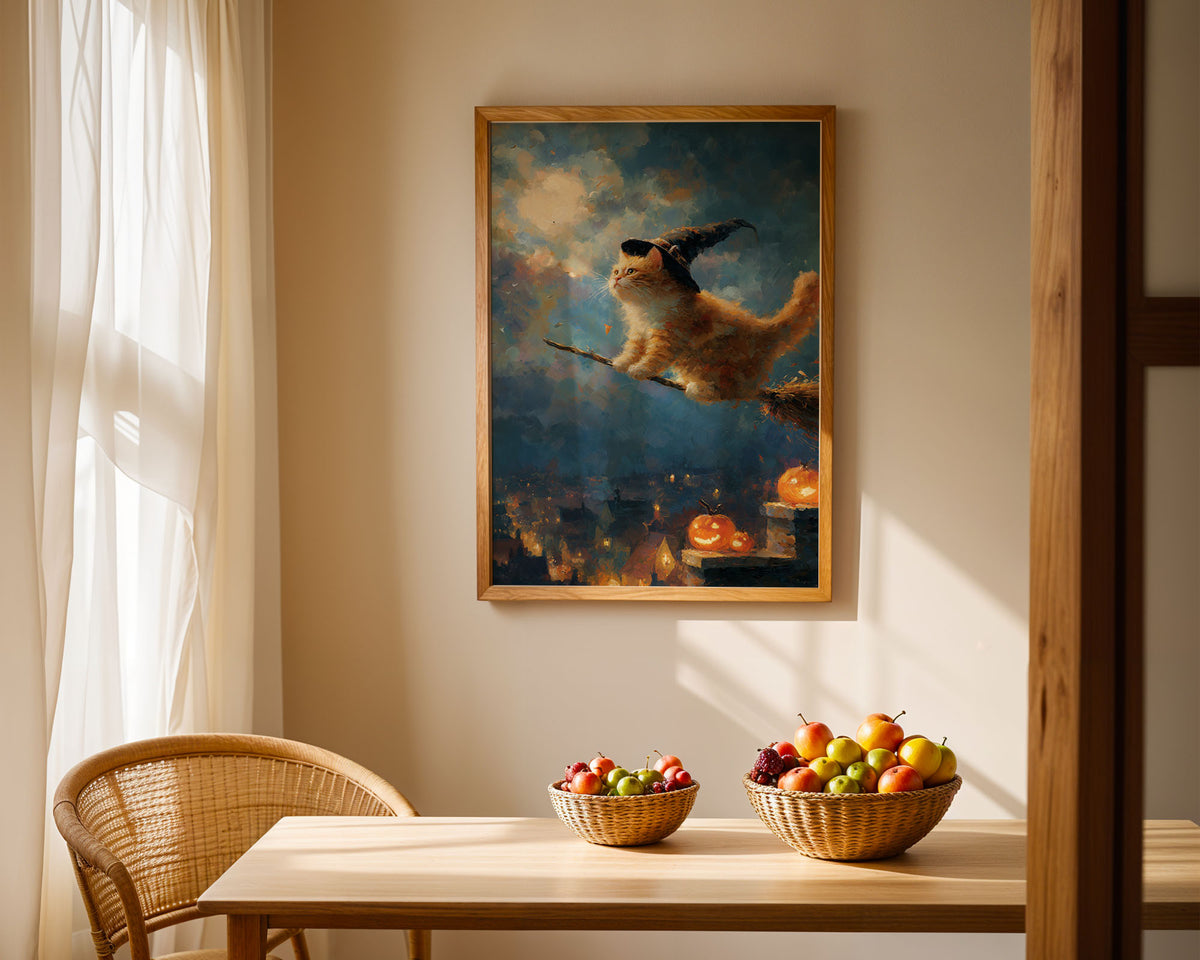 SKU PP-EAM-A4 - Black framed Halloween cat poster in living room decor