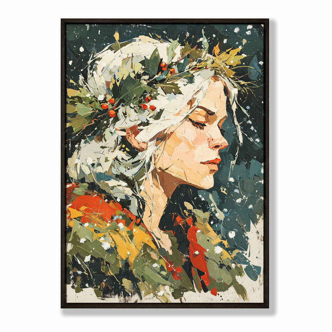 A-Sized Bedroom Portrait - Contemporary portrait artwork with layered abstract florals and natural earth tones