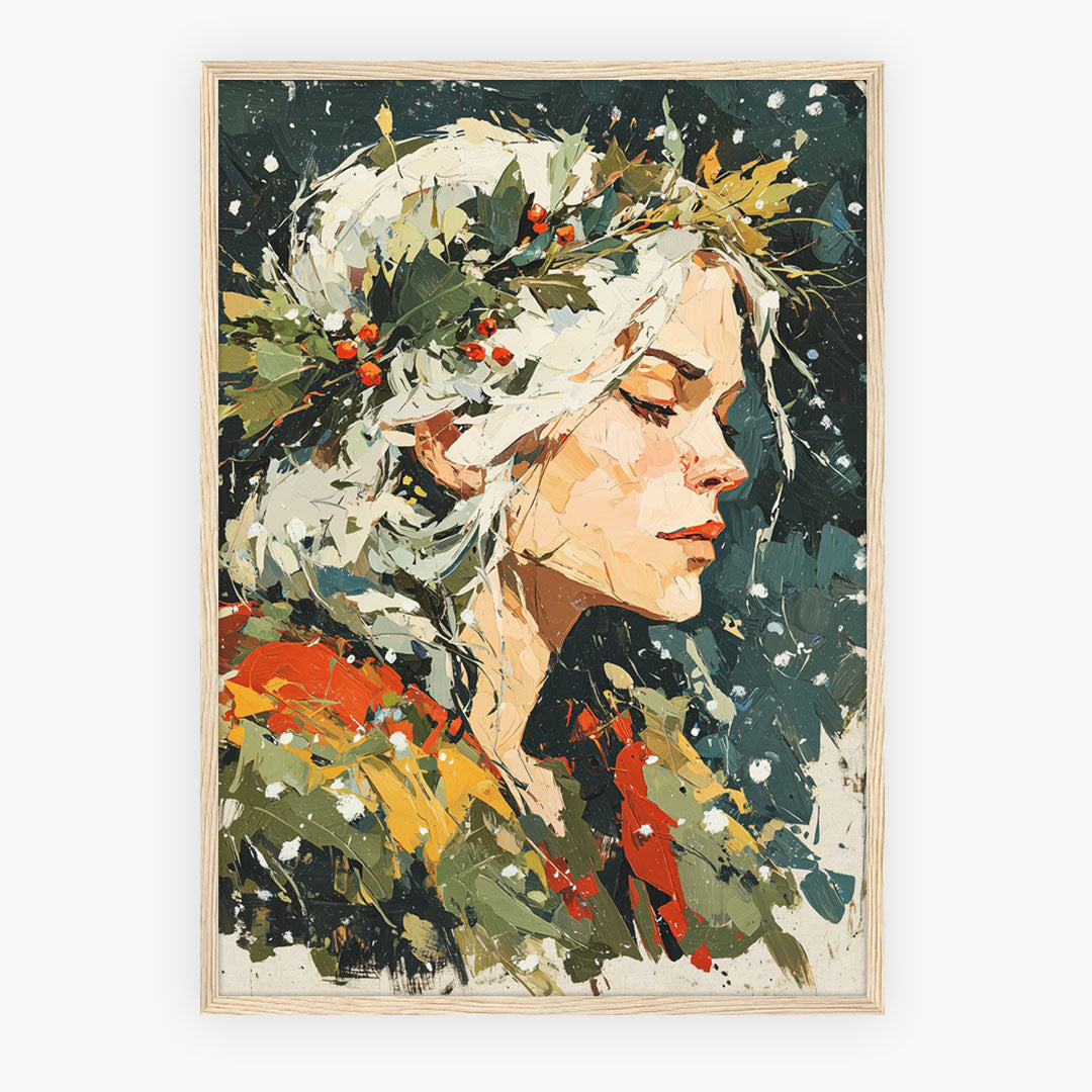 A-Sized Bedroom Portrait - Modern figurative art print with nature-inspired floral crown composition