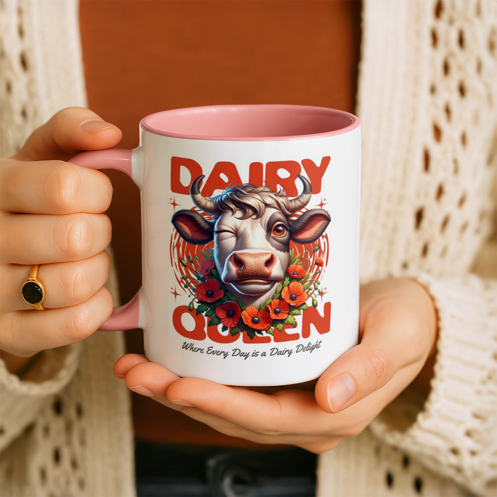 11oz Ceramic Mug Black - Bold Dairy Queen artwork featuring a cow surrounded by red blooms