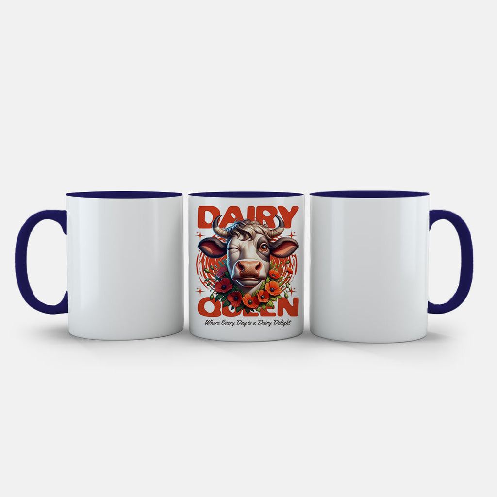 11oz Ceramic Mug Red - Vibrant Dairy Queen design with decorative cow portrait and wings