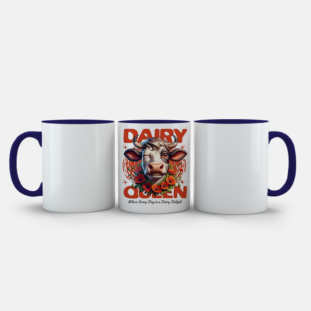11oz Ceramic Mug Red - Vibrant Dairy Queen design with decorative cow portrait and wings