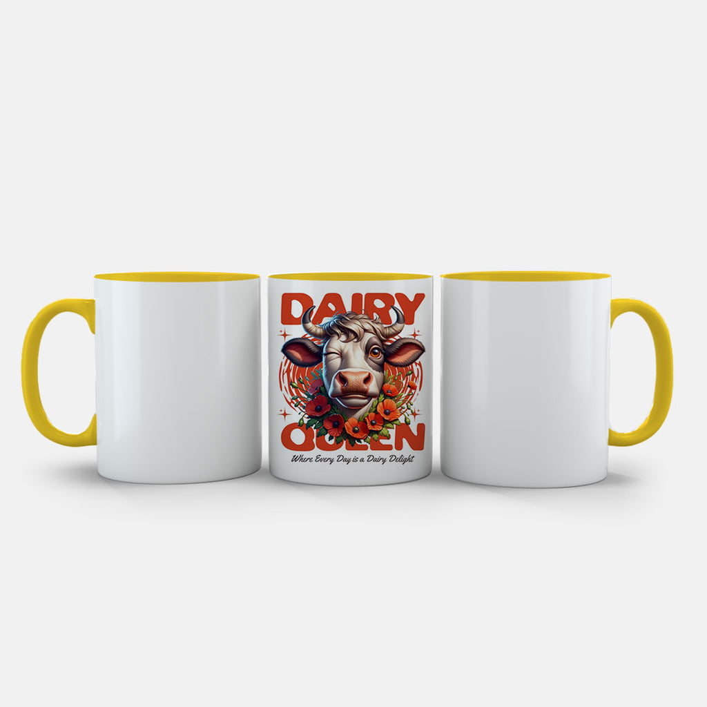 11oz Ceramic Mug Green - Witty dairy farm artwork on ceramic mug with floral border