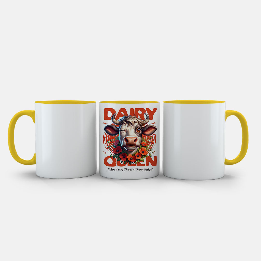 11oz Ceramic Mug Green - Witty dairy farm artwork on ceramic mug with floral border