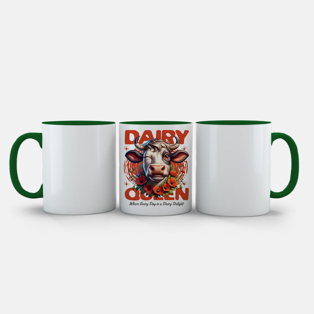 11oz Ceramic Mug Yellow - Cheerful cow mug with rural theme and orange wildflower details